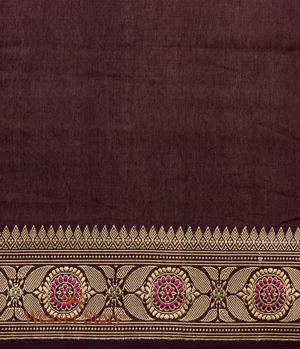 Handloom_Brown_Hand_Spun_Cotton_Silk_Baluchari_Saree_with_Small_Booti_WeaverStory_05