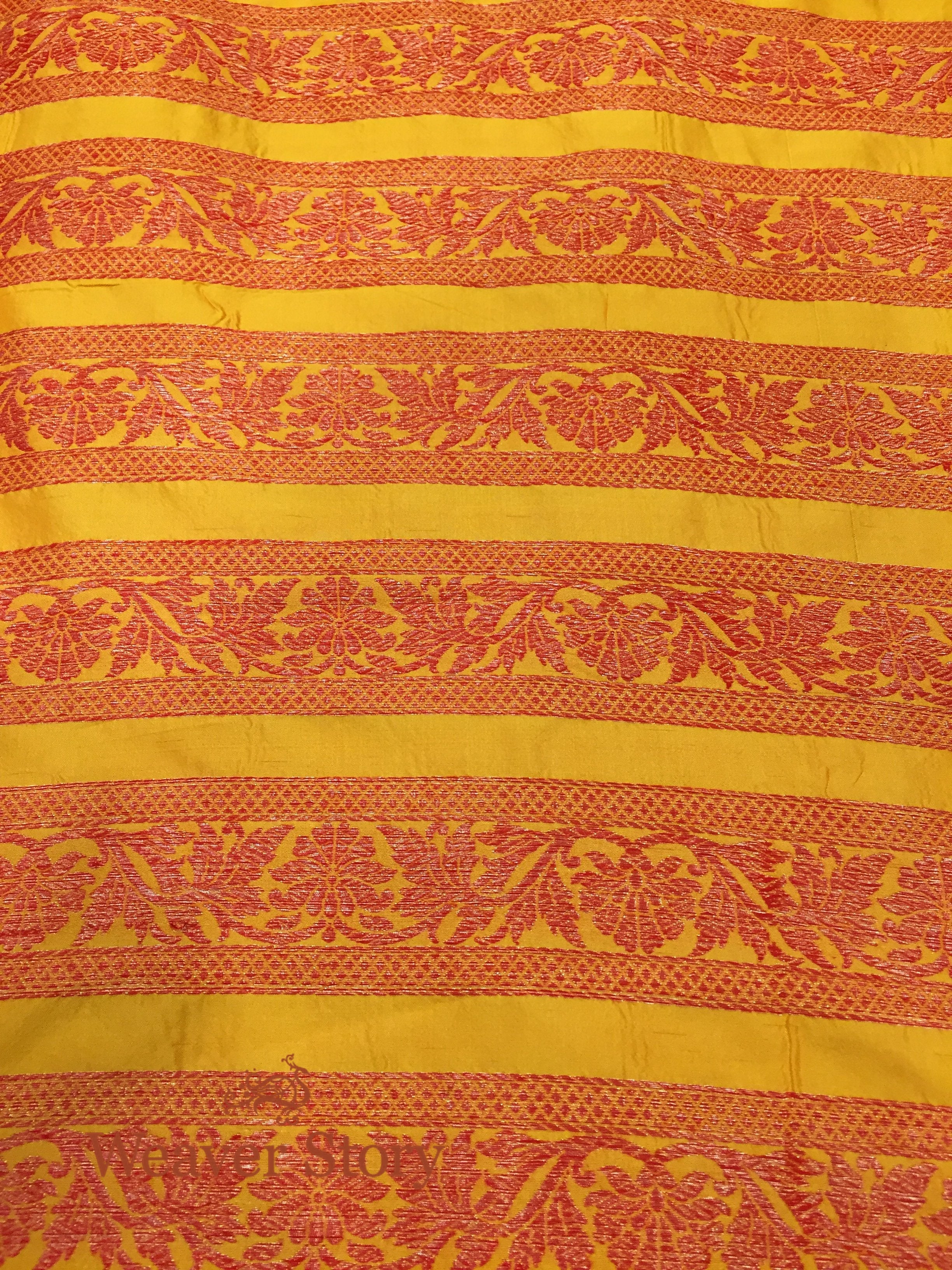 Handloom_Mustard_and_Red_copper_zari_banarasi_Lehenga_with_Meenakari_WeaverStory_06