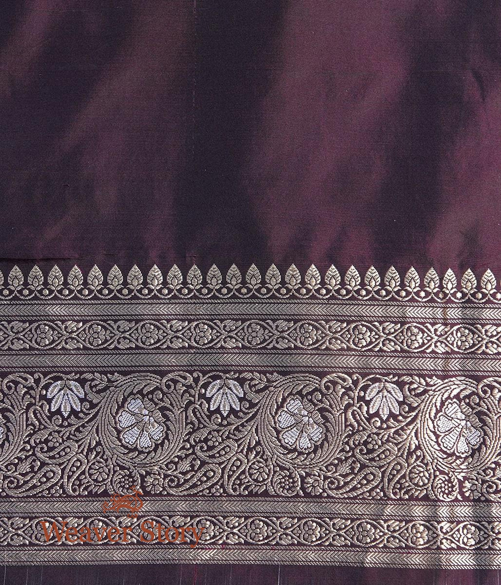 Handwoven_Wine_Black_Bareek_Meenakari_Jaal_Saree_with_Pink_Selvedge_WeaverStory_05