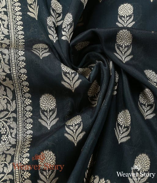 Handwoven_Bottle_Green_Katan_Georgette_Dupatta_WeaverStory_05