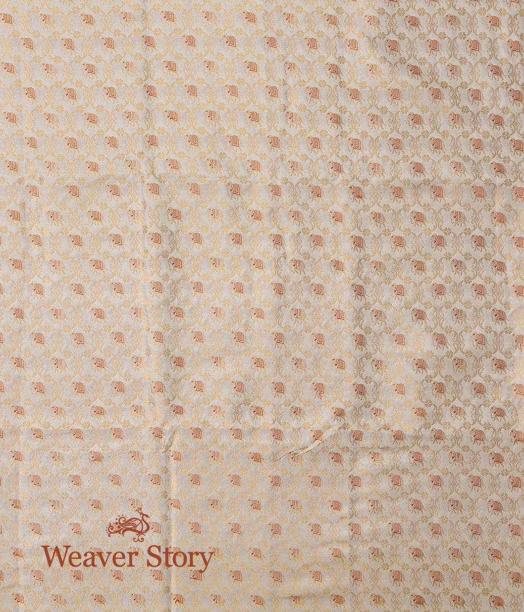 Handloom_Offwhite_Banarasi_Silk_Fabric_with_Small_Elephant_Motifs_WeaverStory_05