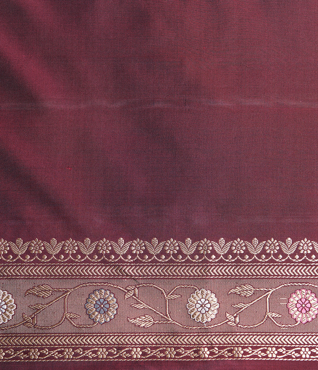 Handloom_Maroon_and_Black_Dual_Tone_Kadhwa_Jangla_Saree_with_Meenakari_Border_WeaverStory_05