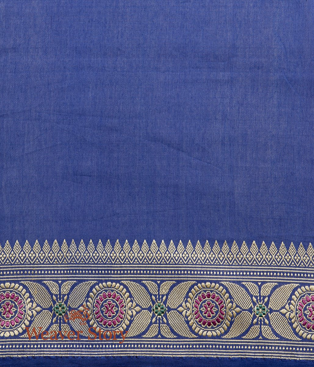 Handloom_Navy_Blue_Hand_Spun_Cotton_Silk_Baluchari_Saree_with_Small_Booti_WeaverStory_05
