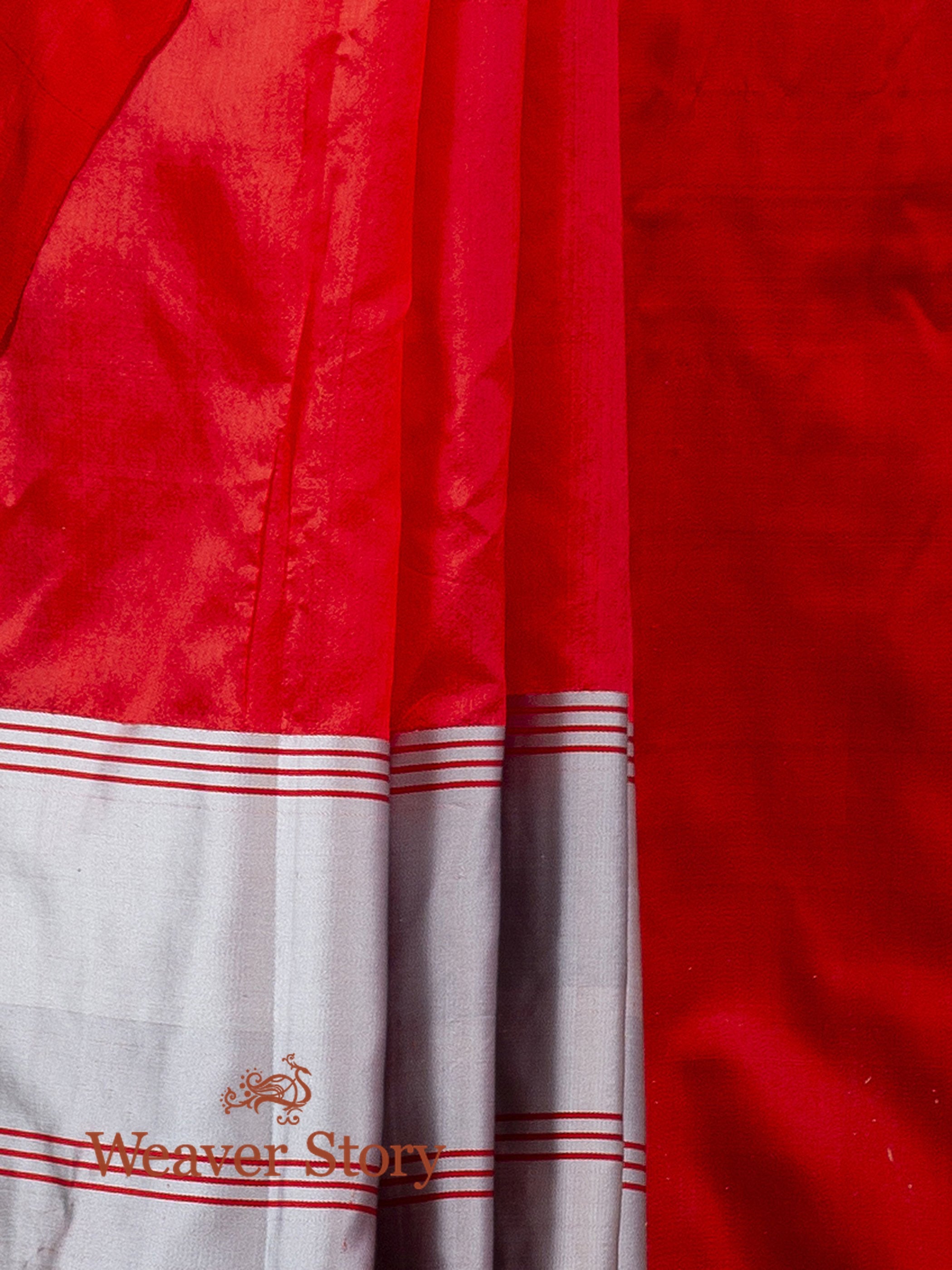 Handwoven_Red_Chanderi_Silk_Saree_with_Mashroo_Silk_Border_WeaverStory_05