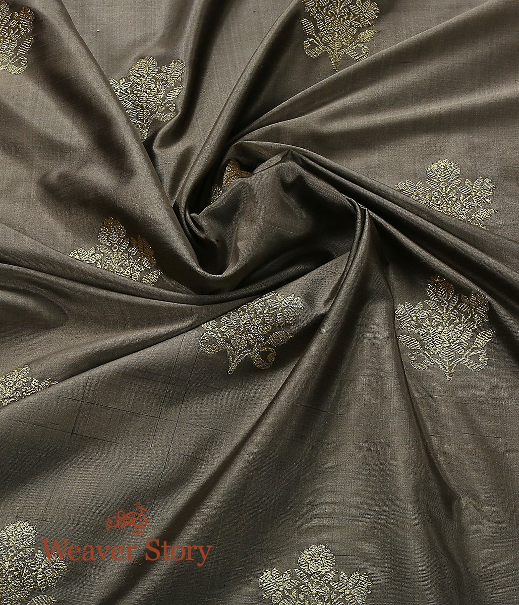 Handloom_Brown_Grey_Kadhwa_Booti_Dupion_Fabric_WeaverStory_04