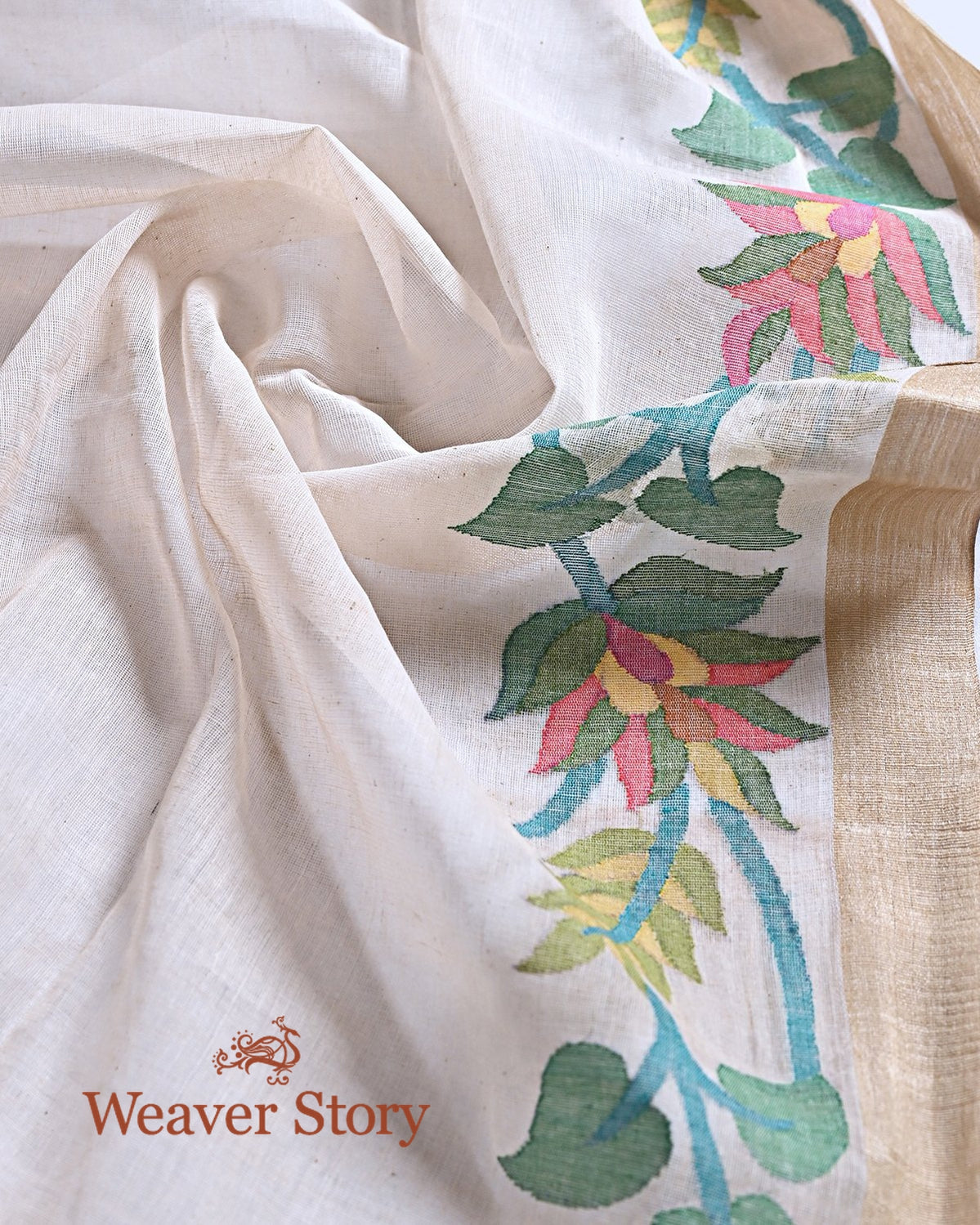Handwoven_Offwhite_Cotton_Jamdani_Saree_with_Tree_woven_on_Pallu_WeaverStory_05