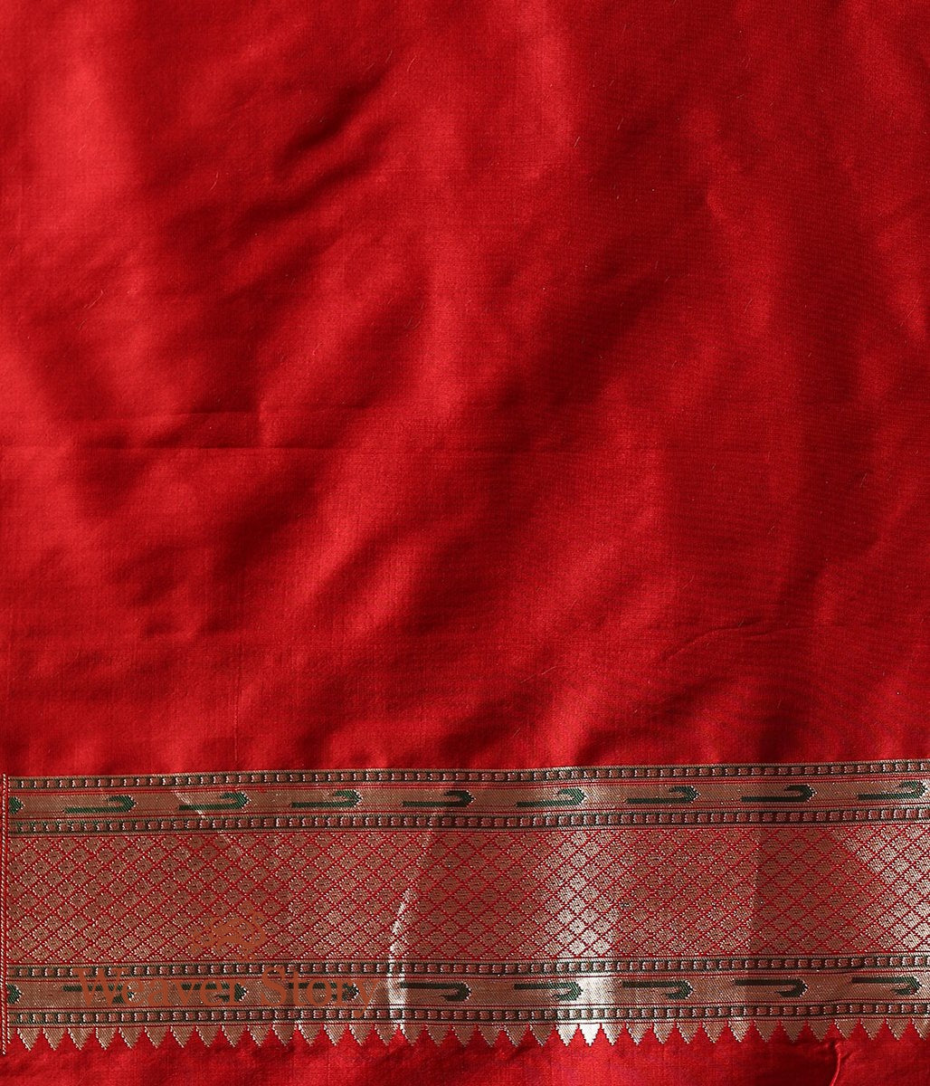 Handwoven_Red_Heavy_Paithani_Banarasi_Saree_WeaverStory_05