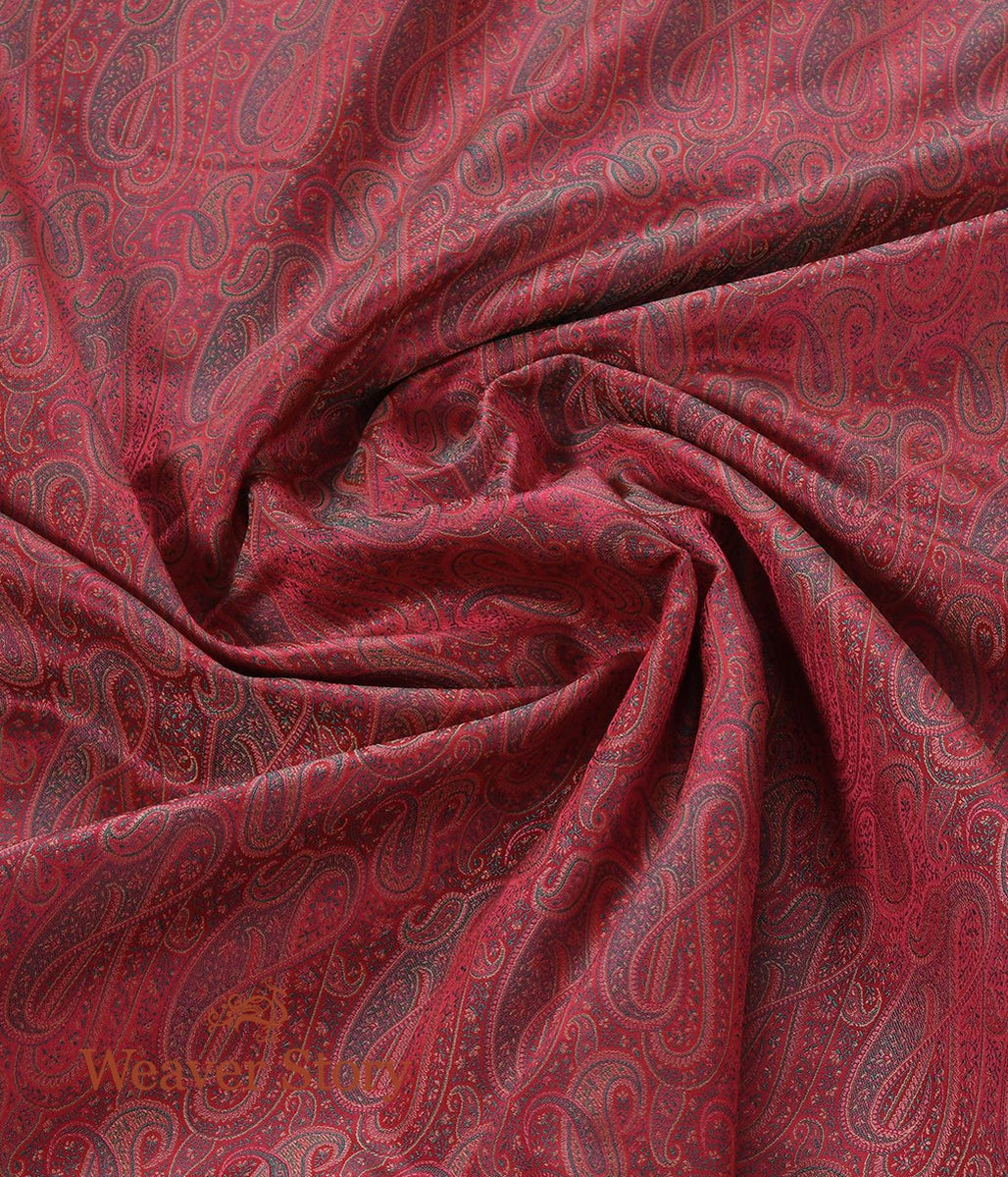 Handloom_Pink_Paisley_Jamawar_Fabric_with_Green_Resham_WeaverStory_05