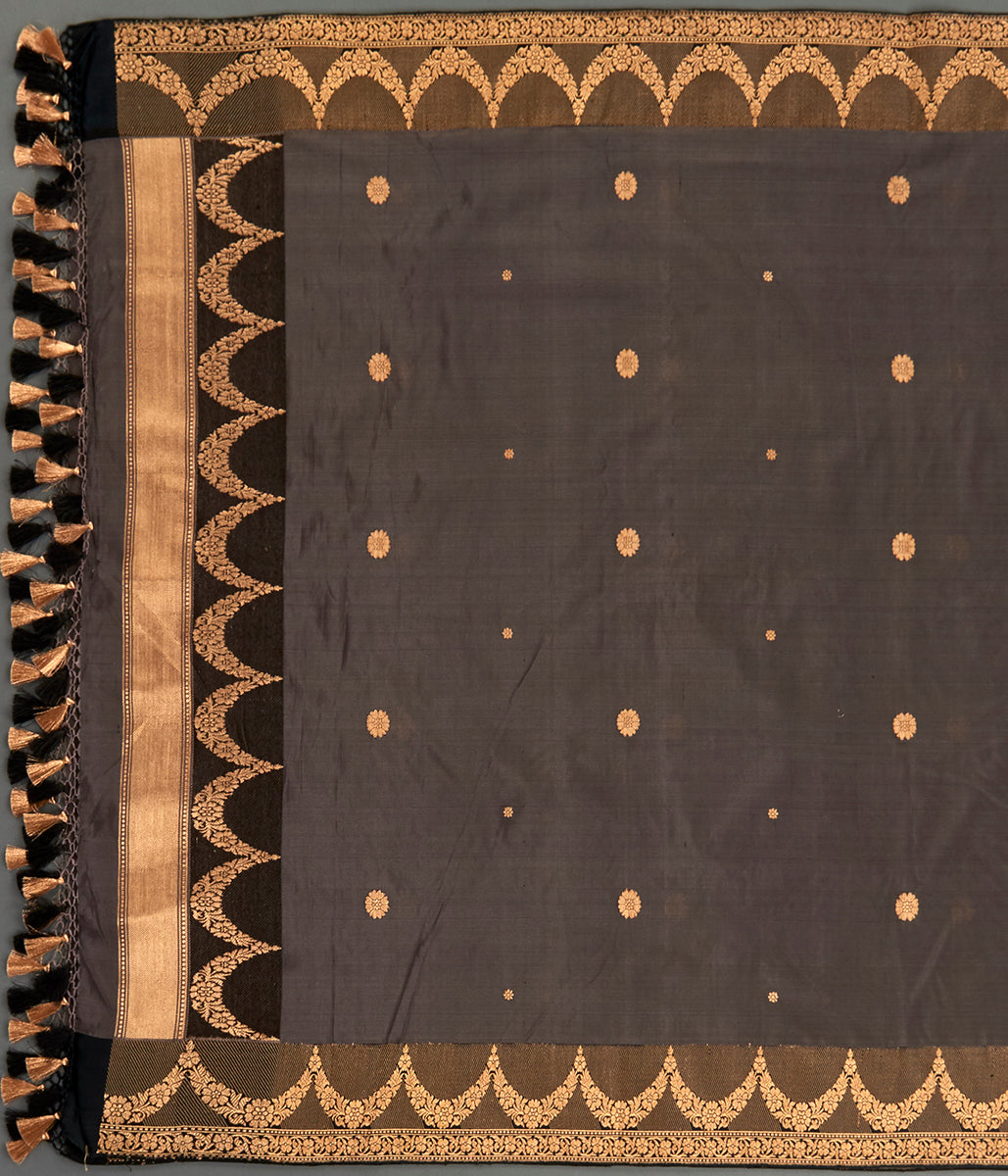 Handwoven_Black_Katan_Silk_Dupatta_With_Beige_Grey_Striped_Kurta_WeaverStory_04