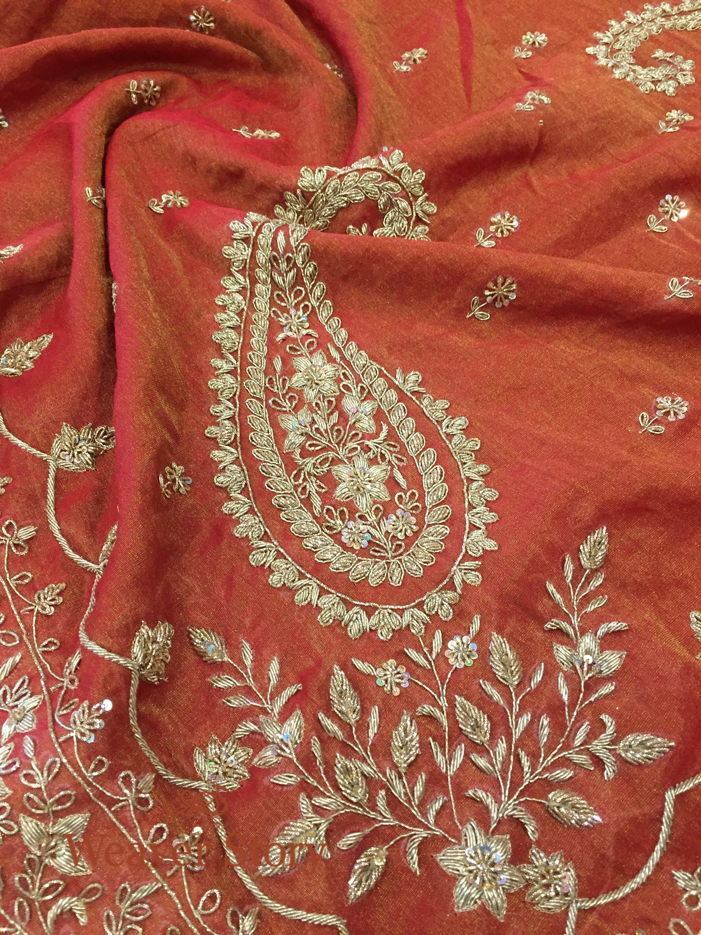 Handloom_Rust_Organza_Dupatta_with_Zardozi_Work_WeaverStory_05