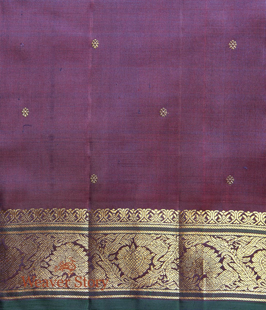 Handwoven_Mustard_Pure_Zari_Kanjivaram_Saree_with_Purple_Border_WeaverStory_05