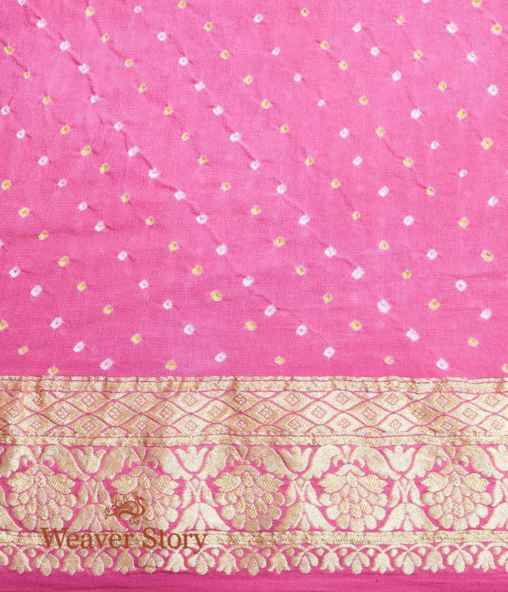 Handwoven_Pink_and_Green_Shaded_Banarasi_Bandhej_Saree_WeaverStory_05