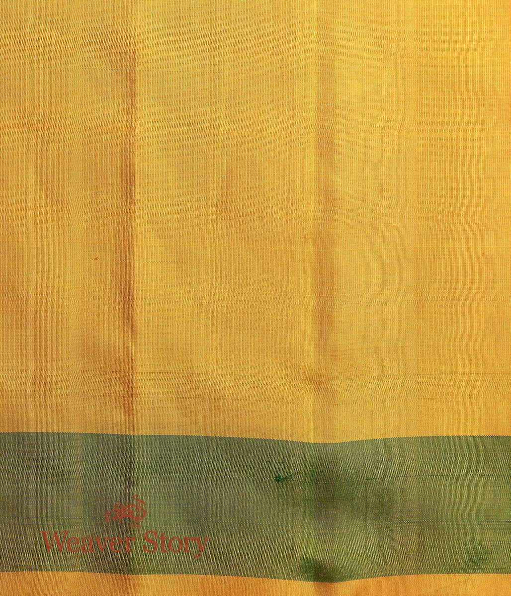 Handloom_Pink_Kanjivaram_Saree_with_Mustard_Temple_Border_WeaverStory_05