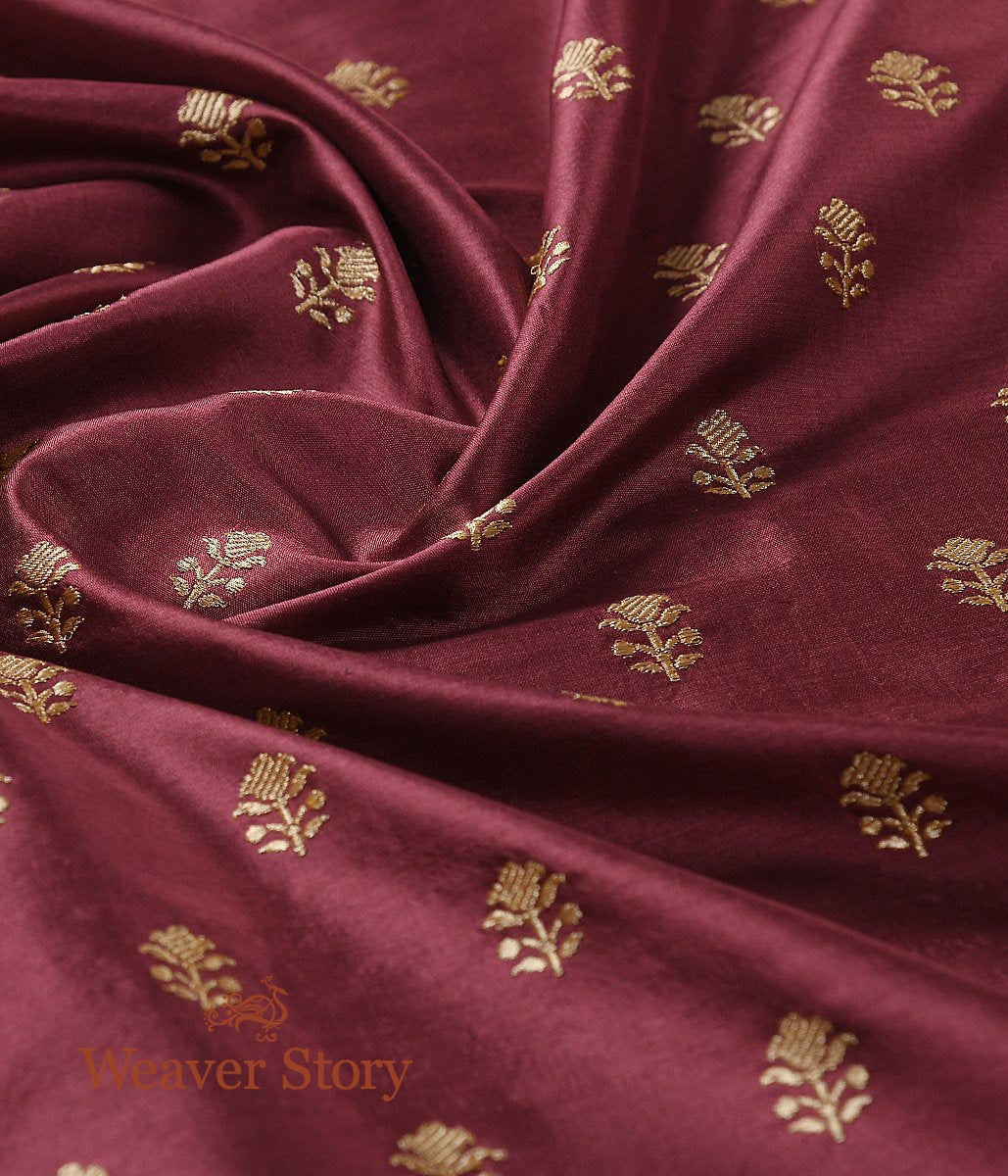 Handloom_Wine_Tulsi_Booti_Gold_Zari_Fabric_WeaverStory_05