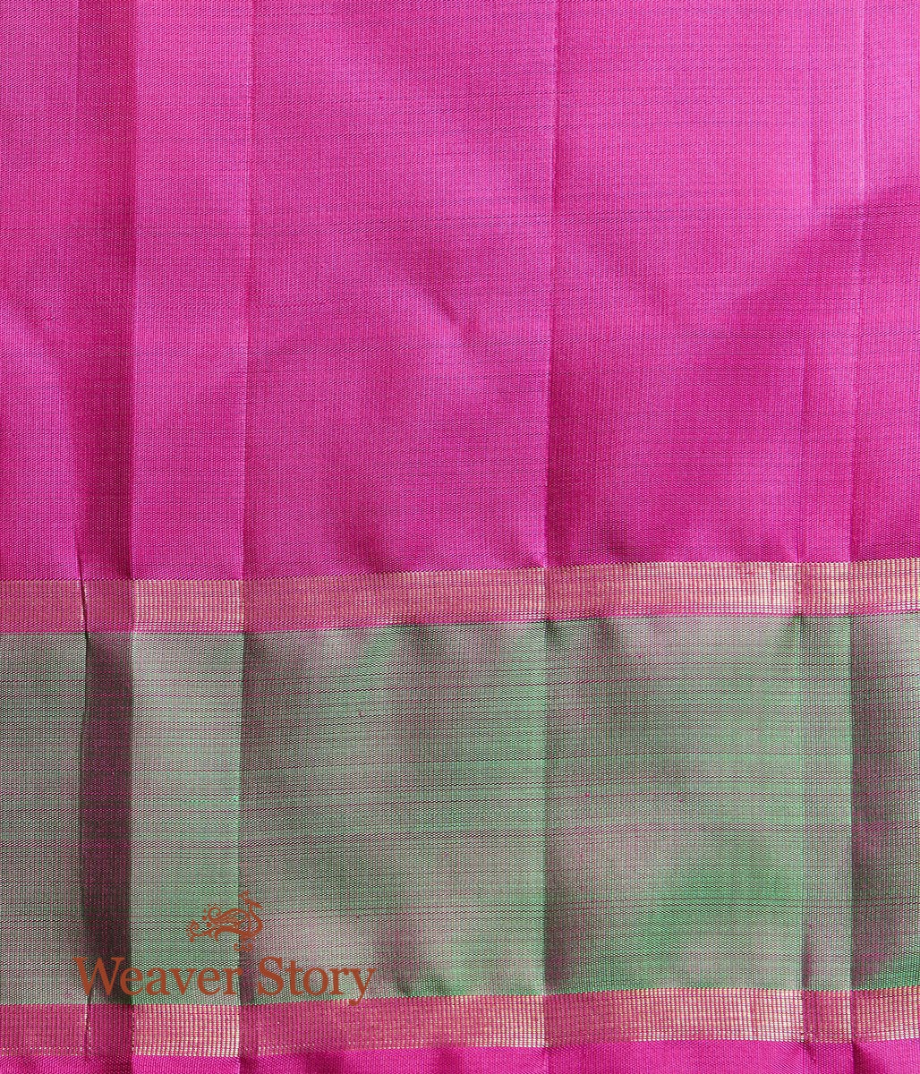 Handwoven_Pink_Kanjivaram_Silk_Saree_with_Zari_Booti_and_Green_Border_WeaverStory_05