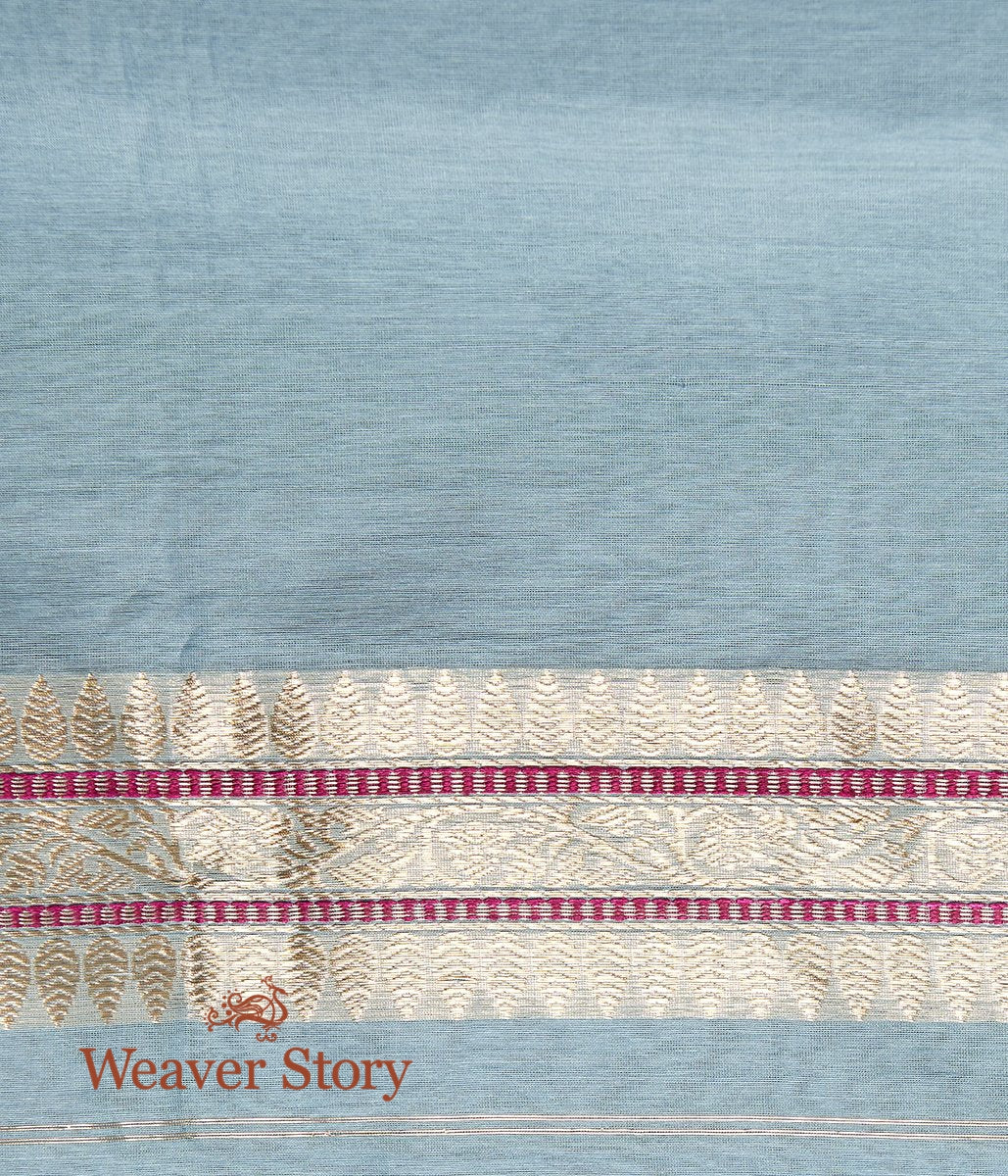 Handwoven_Blue_Kora_Cotton_Saree_with_Kadhwa_Booti_WeaverStory_05