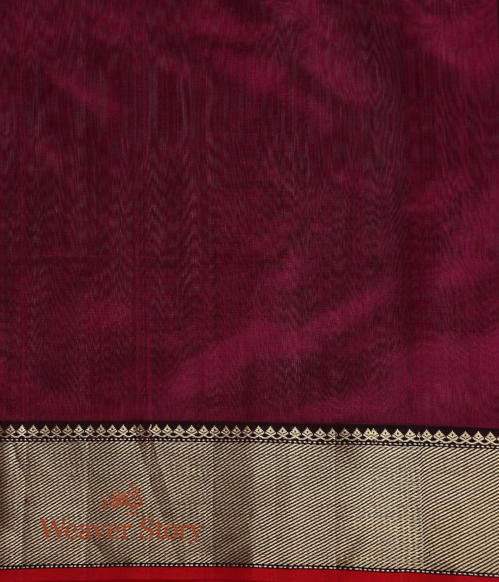 Handwoven_Wine_Plain_Chanderi_Saree_with_Zari_Border_WeaverStory_05