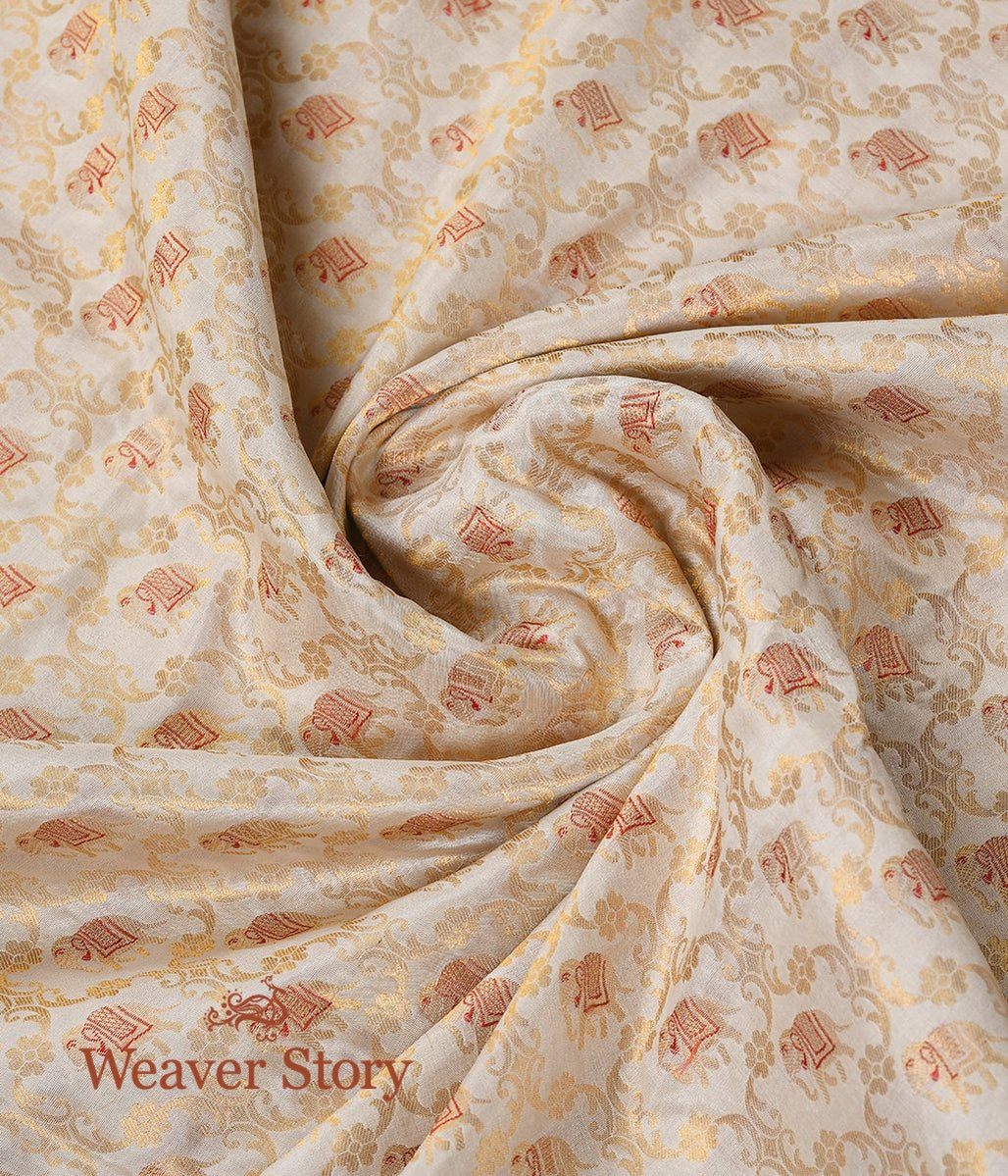 Handloom_Offwhite_Banarasi_Silk_Fabric_with_Small_Elephant_Motifs_WeaverStory_06