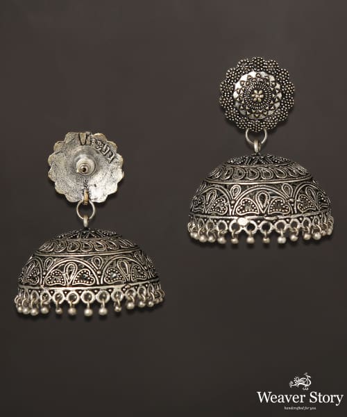 Kiraz_Handcrafted_Jhumkis_In_Oxidised_Pure_Silver_WeaverStory_03