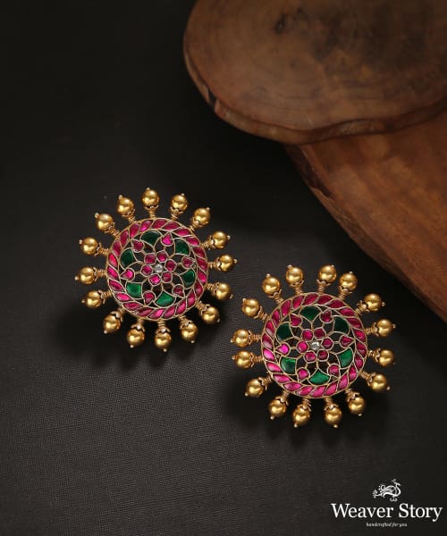 Zeina_Handcrafted_Studs_in_Pure_Silver_With_Ruby_And_Emeralds_WeaverStory_01
