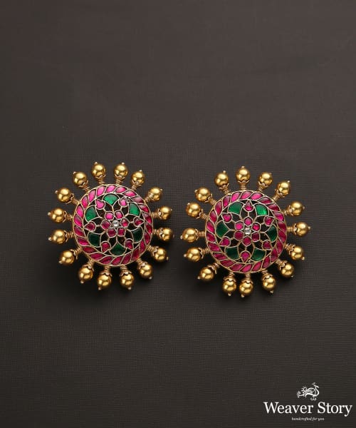 Zeina_Handcrafted_Studs_in_Pure_Silver_With_Ruby_And_Emeralds_WeaverStory_02