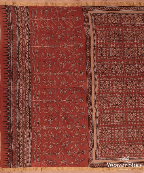 Peach_And_Red_Handloom_Hand_Block_Printed_Pure_Silk_Cotton_Dupatta_WeaverStory_02