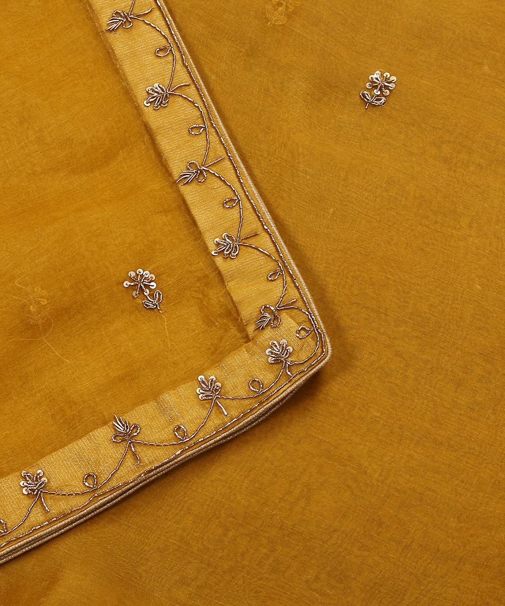 Handloom_Ochre_Yellow_Pure_Organza_Dupatta_With_Hand_Embroidered_Zardozi_Border_WeaverStory_04