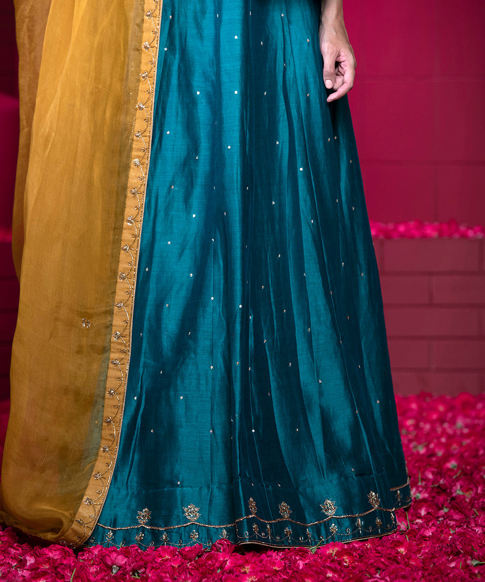 Handloom_Teal_Chanderi_Embroidered_Lehenga_Set_with_Mustard_Organza_Dupatta_WeaverStory_06