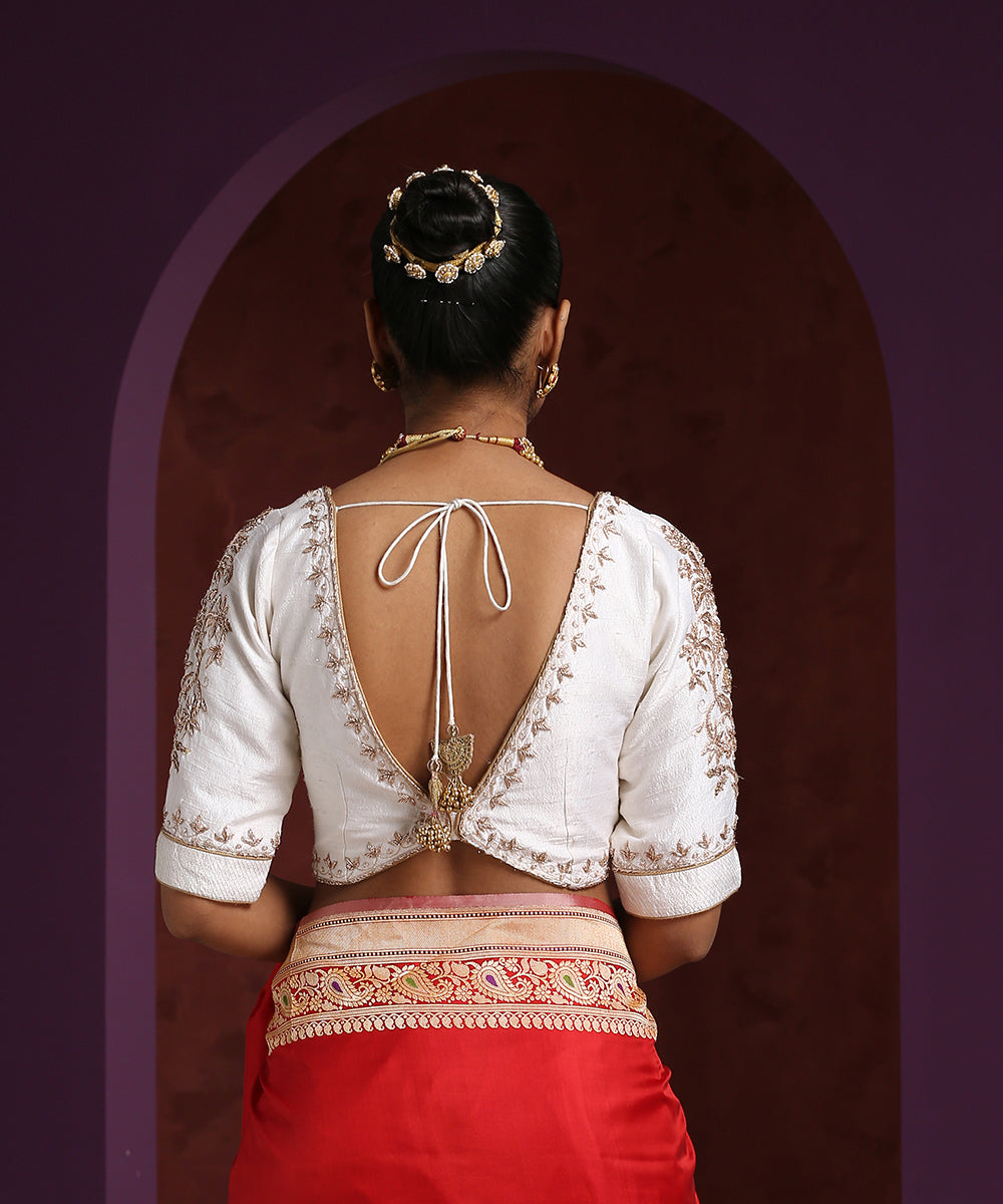 White_Raw_Silk_Blouse_With_Hand_Embroidered_Zardozi_Detailing_WeaverStory_03