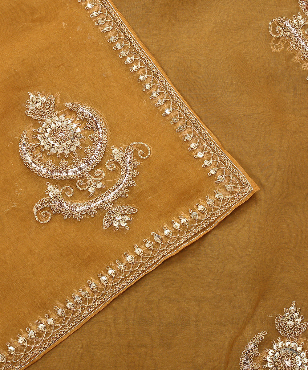 Mustard_Handloom_Pure_Organza_Dupatta_With_Hand_Embroidered_Mukaish_And_Dori_Motif_WeaverStory_04