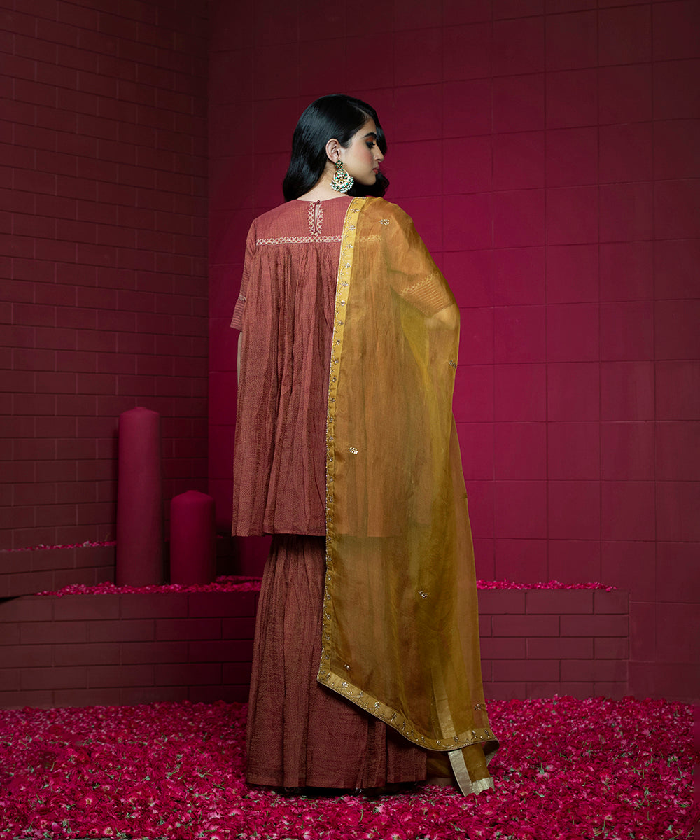 Handloom_Maroon_Embroidered_Tissue_Chanderi_Kurti_with_Gharara_and_Organza_Dupatta_WeaverStory_04