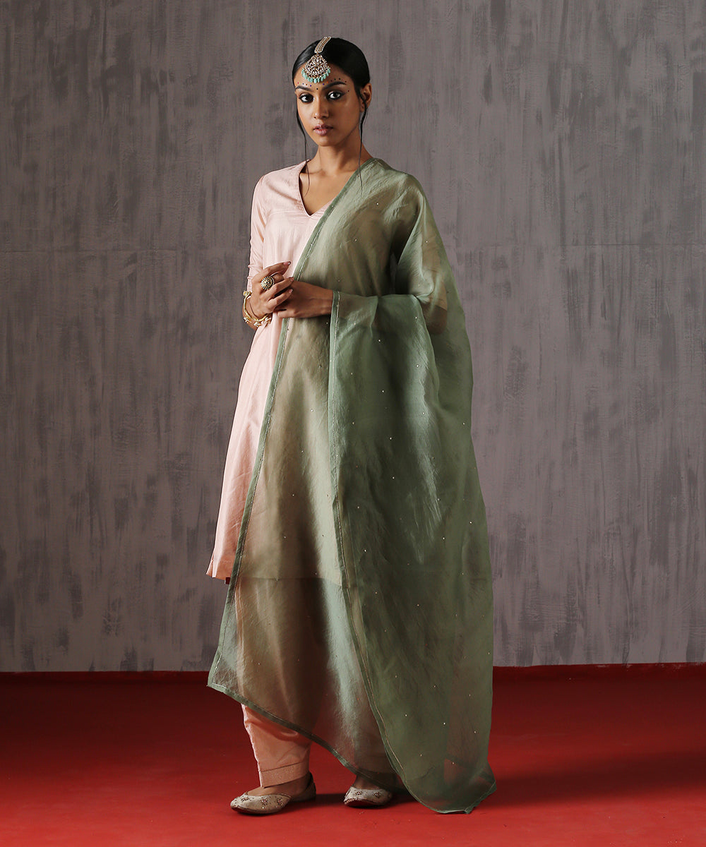 Sage_Green_Hand_Emboidered_Organza_Dupatta_WeaverStory_01