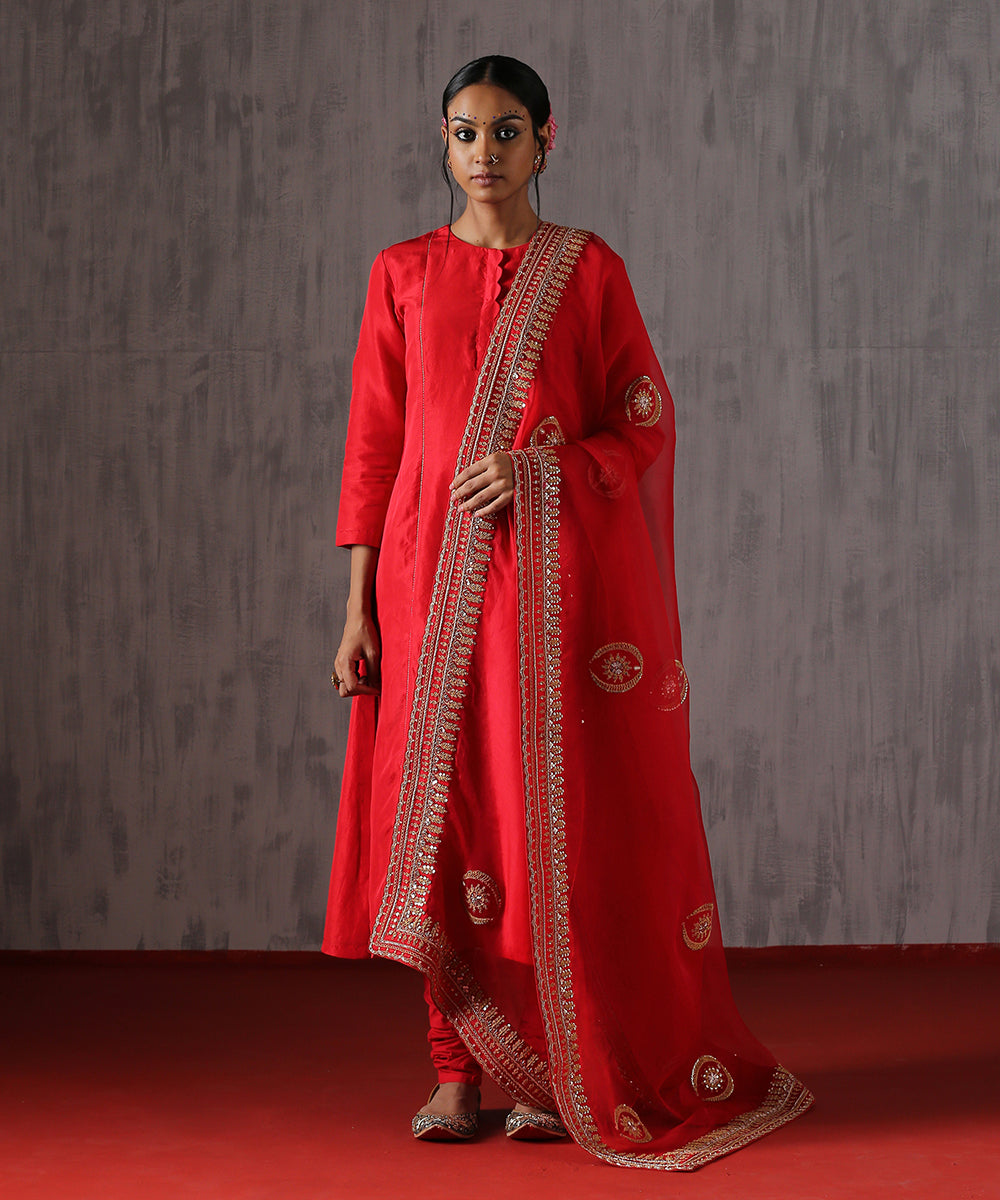 Brick_Red_Handloom_Pure_Organza_Dupatta_With_Dori_And_Sequin_Hand_Embroidery_WeaverStory_01