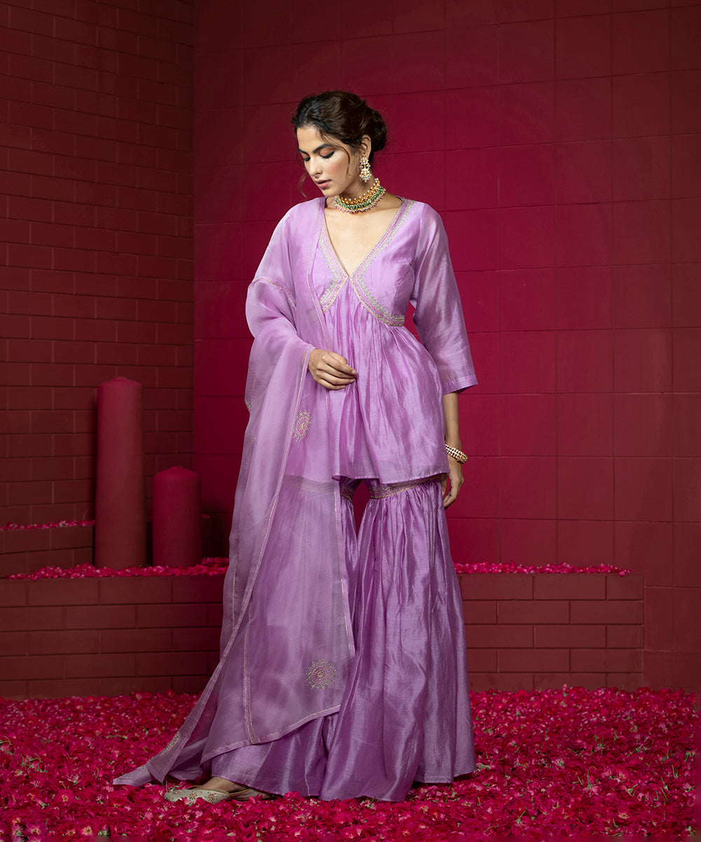 Lavender_Handloom_Chanderi_Peplum_Top_with_Gharara_and_Organza_Dupatta_WeaverStory_02