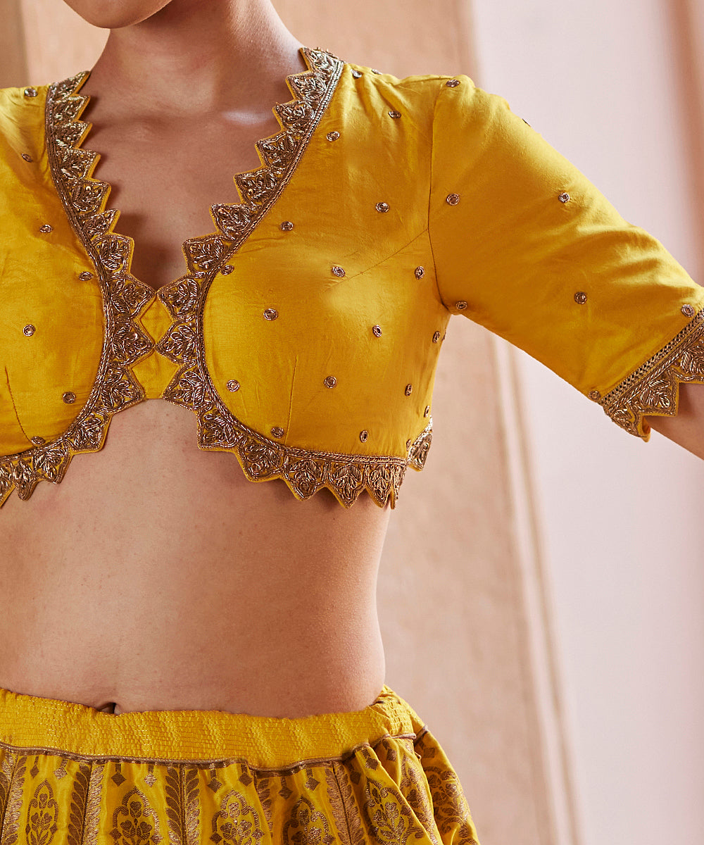 Yellow_Pure_Katan_Silk_Brocade_Banarasi_Lehenga_With_Embroidered_Blouse_And_Dupatta_WeaverStory_05
