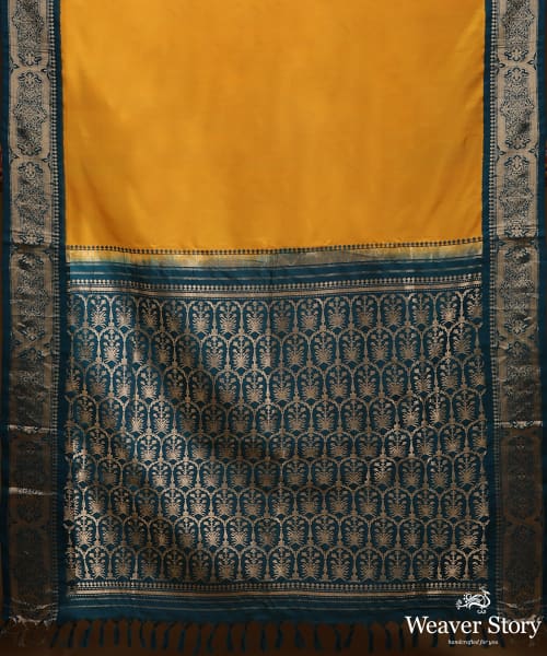 Mustard_And_Teal_Pure_Mulberry_Silk_Saree_With_Gold_Zari_WeaverStory_05