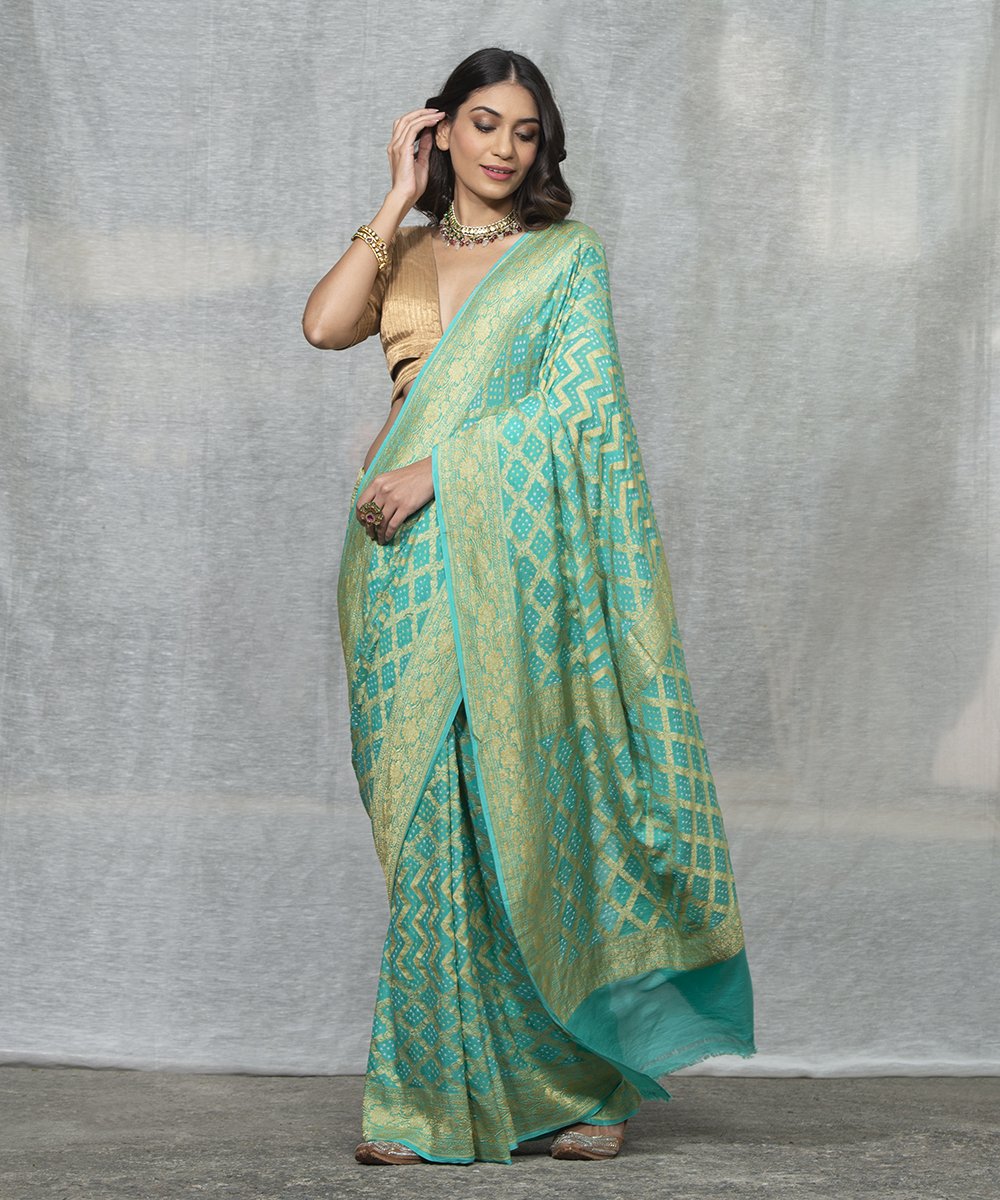 Aqua_Handloom_Pure_Georgette_Banarasi_Bandhej_Saree_WeaverStory_02