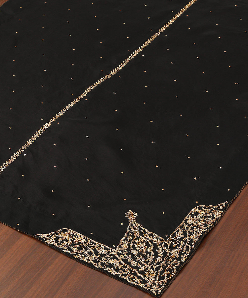 Black_Handloom_Organza_Dupatta_With_Hand_Embroidered_Zardozi_On_The_Corners_WeaverStory_04