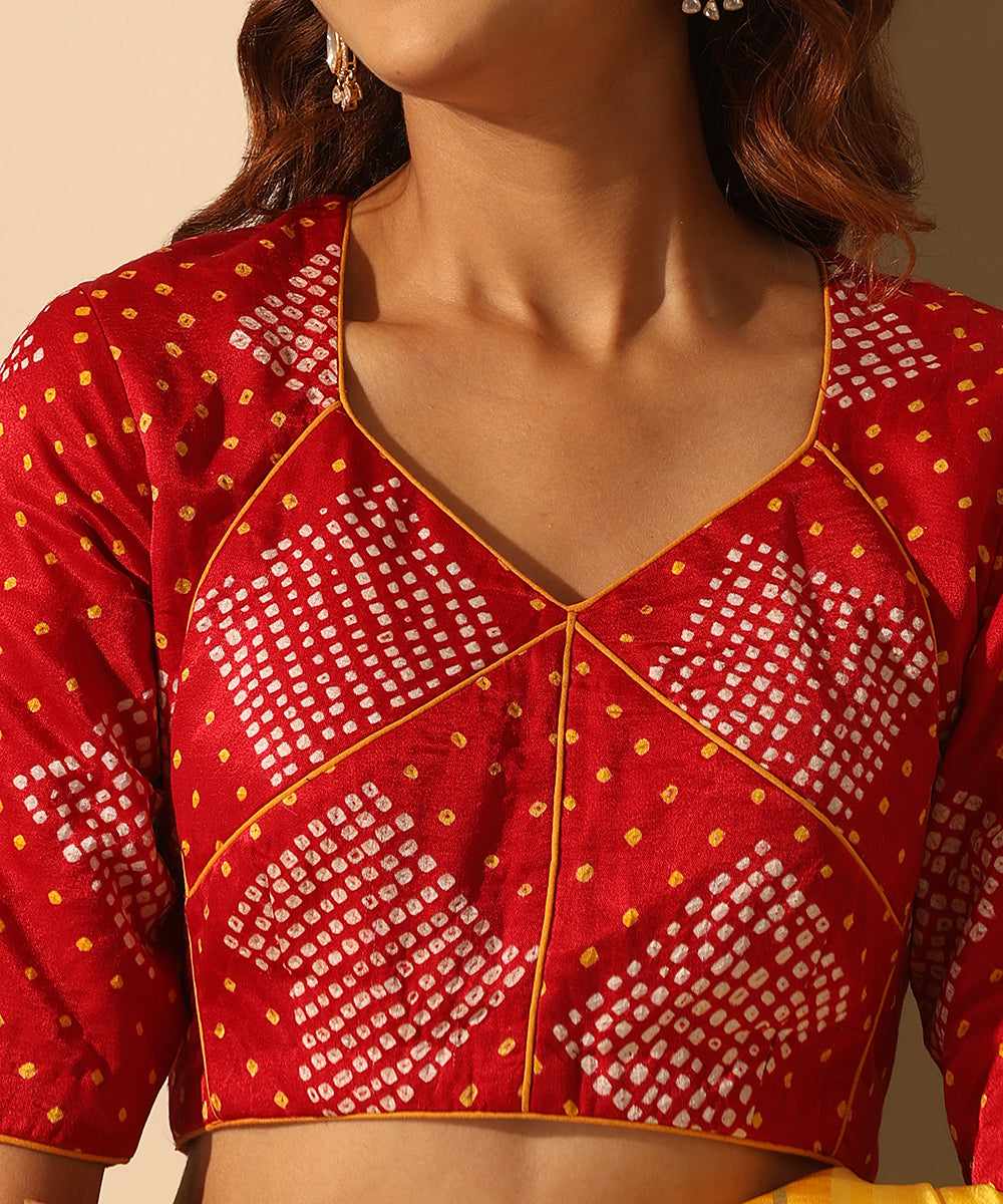 Red_Bandhani_Gajji_Silk_Blouse_With_Ochre_Round_Pipe_Detailing_WeaverStory_04
