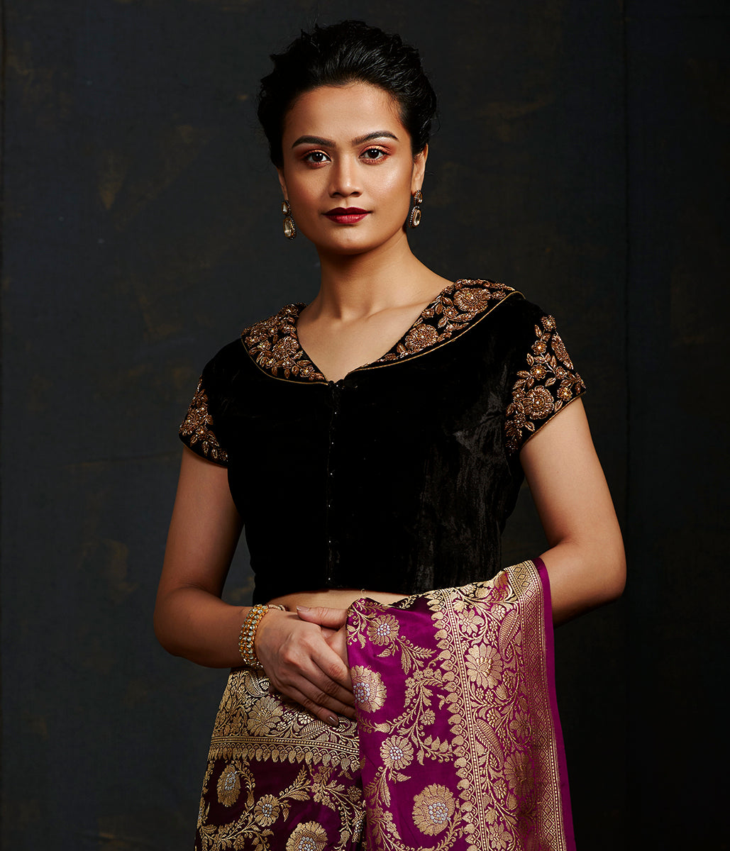 Black_Silk_Velvet_Blouse_with_Intricate_Zardozi_WeaverStory_02