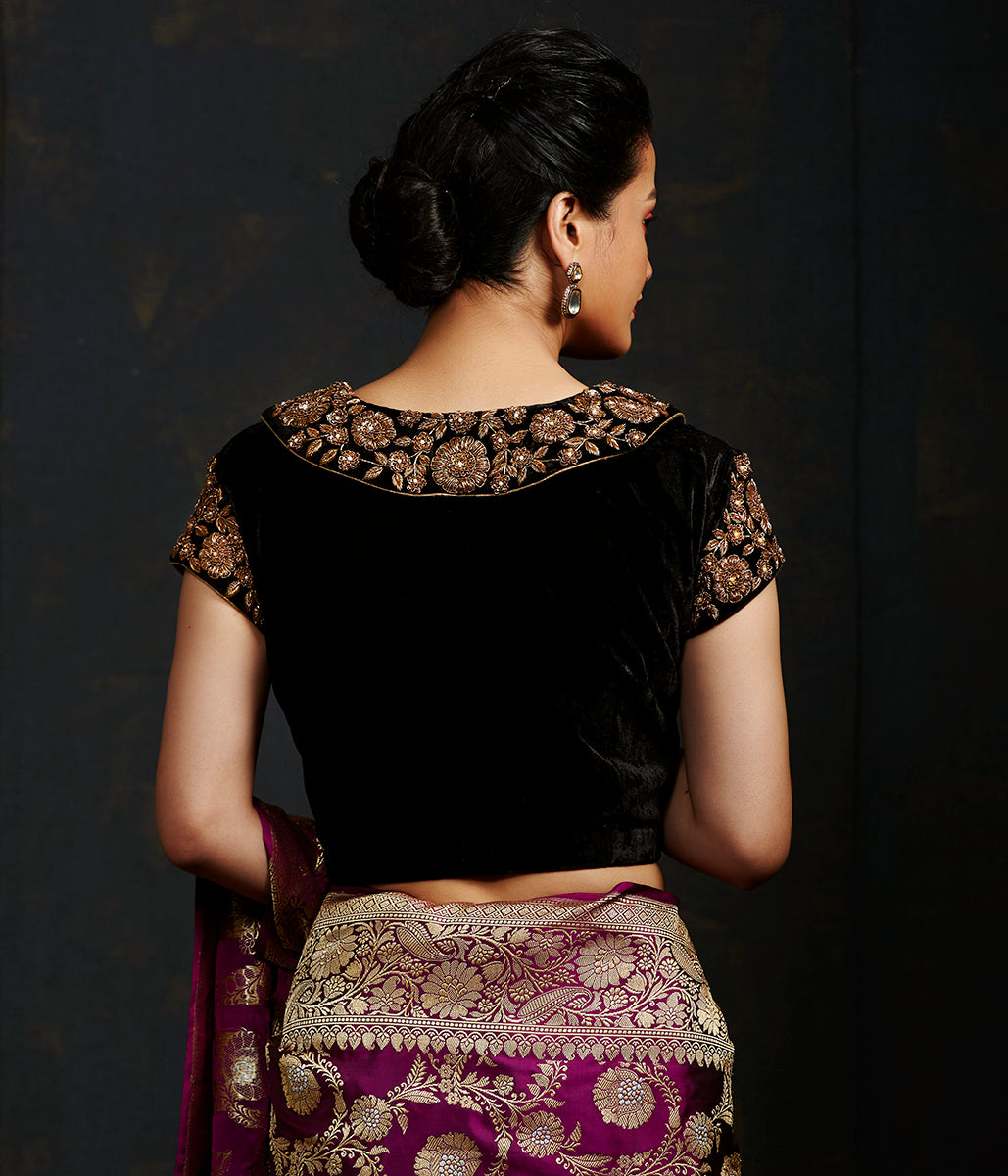 Black_Silk_Velvet_Blouse_with_Intricate_Zardozi_WeaverStory_04