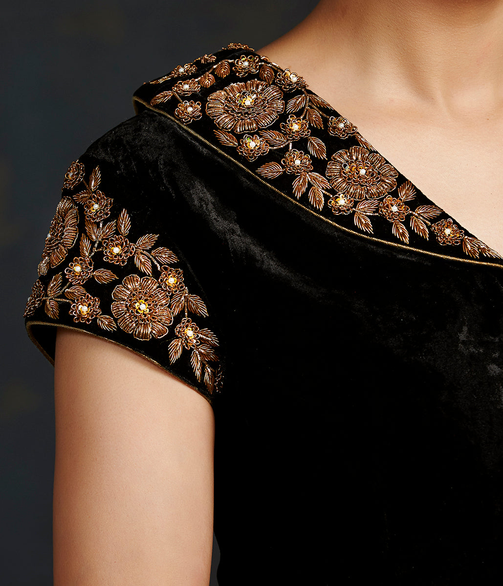 Black_Silk_Velvet_Blouse_with_Intricate_Zardozi_WeaverStory_03