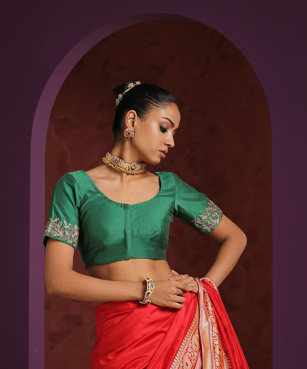Green_Pure_Silk_Hand_Embroidered_Zardozi_Blouse_WeaverStory_01