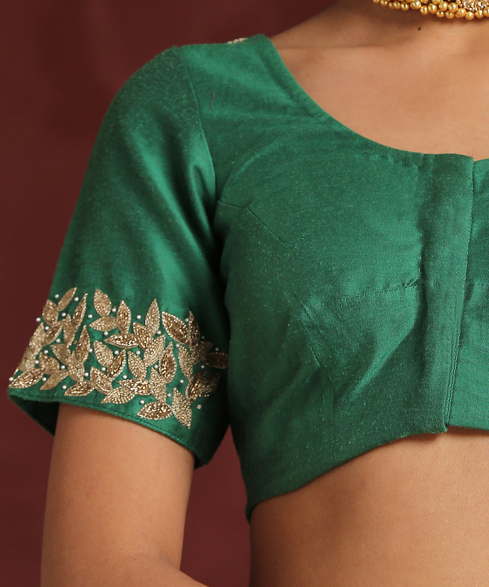 Green_Pure_Silk_Hand_Embroidered_Zardozi_Blouse_WeaverStory_04