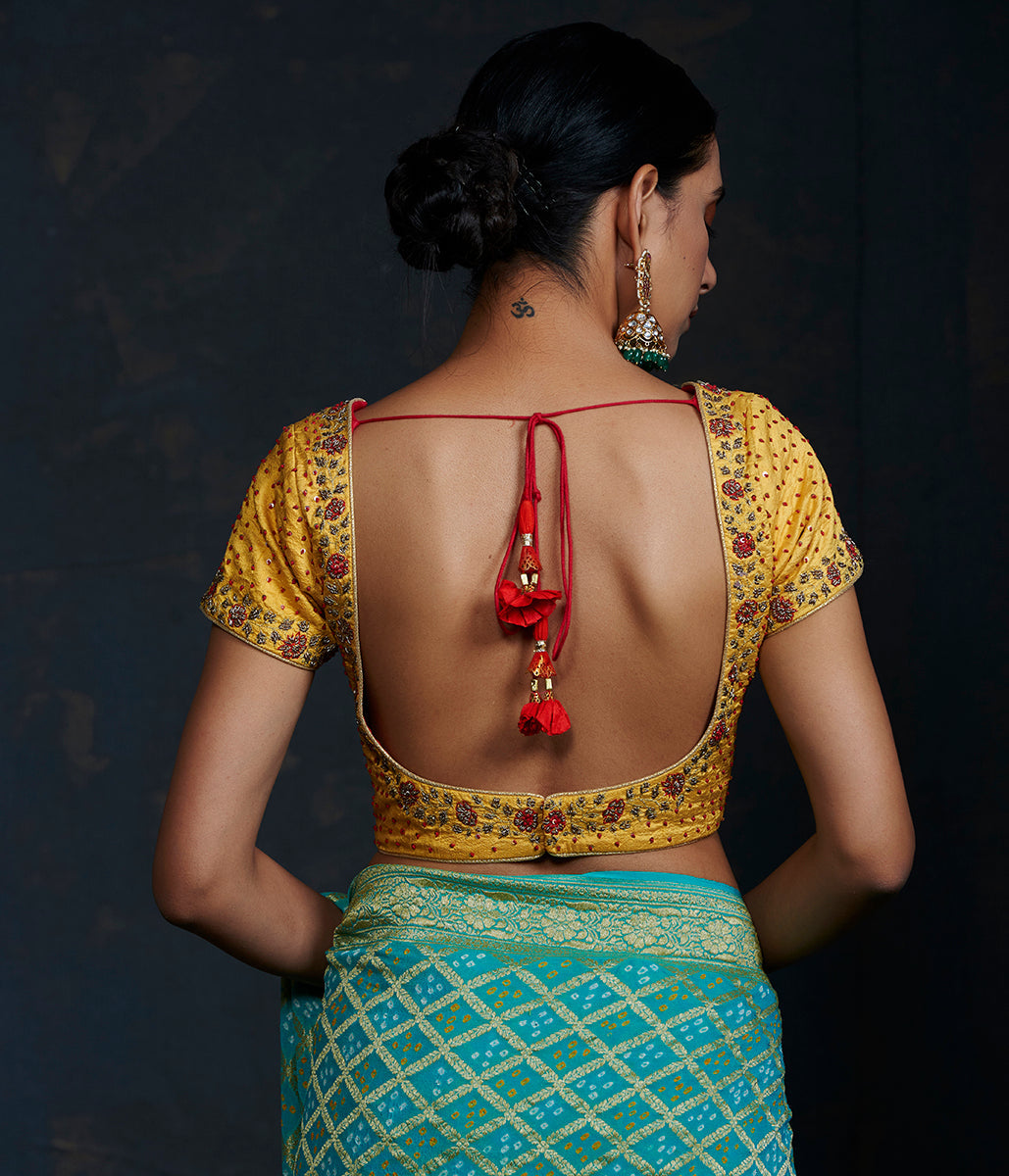 Yellow_Silk_Blouse_with_Zardozi_and_Red_Detailing_WeaverStory_04