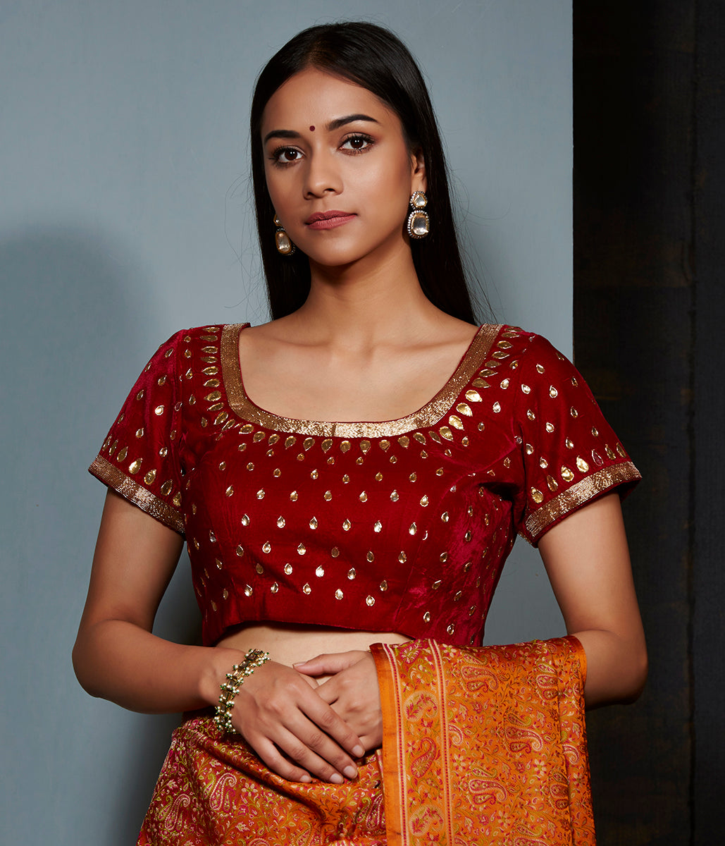 Red_velvet_blouse_with_gota_work_WeaverStory_02