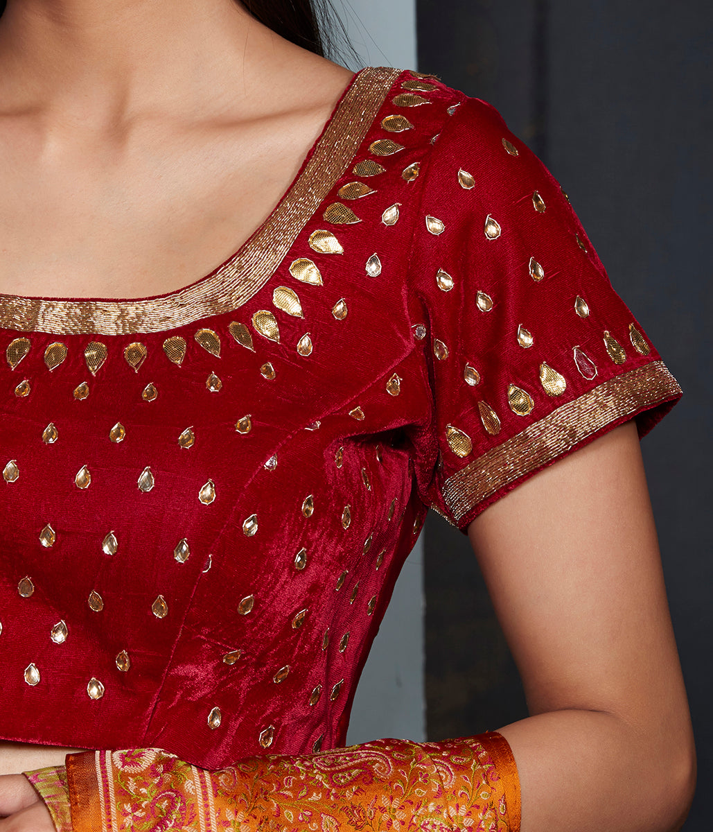 Red_velvet_blouse_with_gota_work_WeaverStory_03