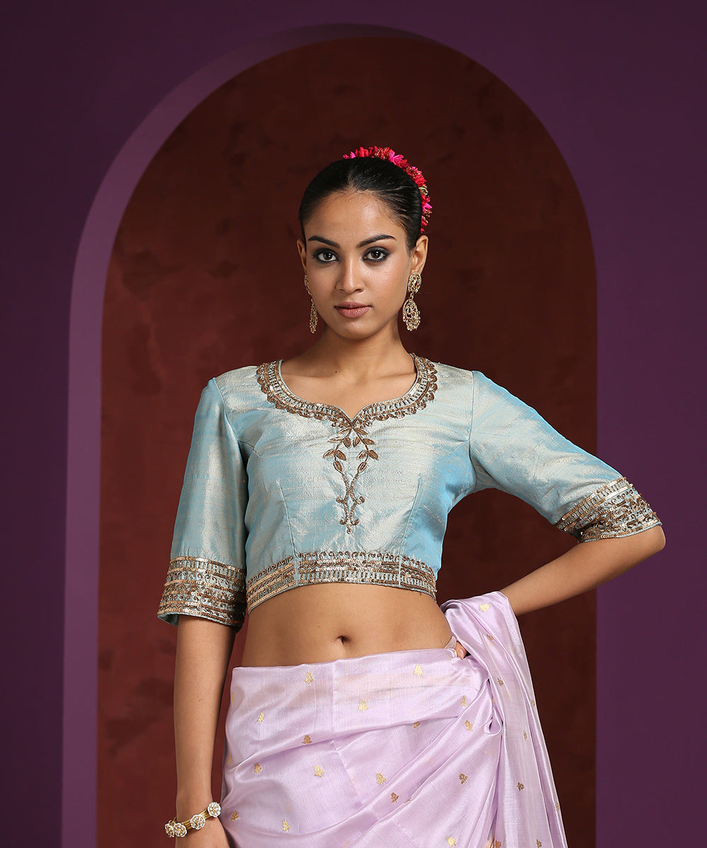 Light_Aqua_Raw_Silk_Blouse_Hand_Embroidered_Zardozi_Blouse_WeaverStory_01