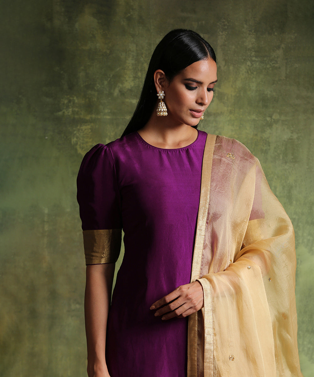 Deep_Purple_Pure_Habutai_Silk_Suit_With_Straight_Chanderi_Tissue_Pants_And_Hand_Embroidered_Organza_Dupatta__WeaverStory_01