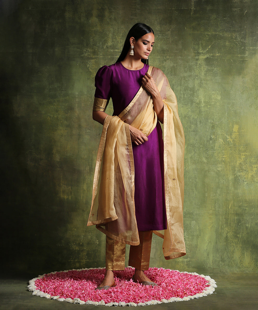Deep_Purple_Pure_Habutai_Silk_Suit_With_Straight_Chanderi_Tissue_Pants_And_Hand_Embroidered_Organza_Dupatta__WeaverStory_02